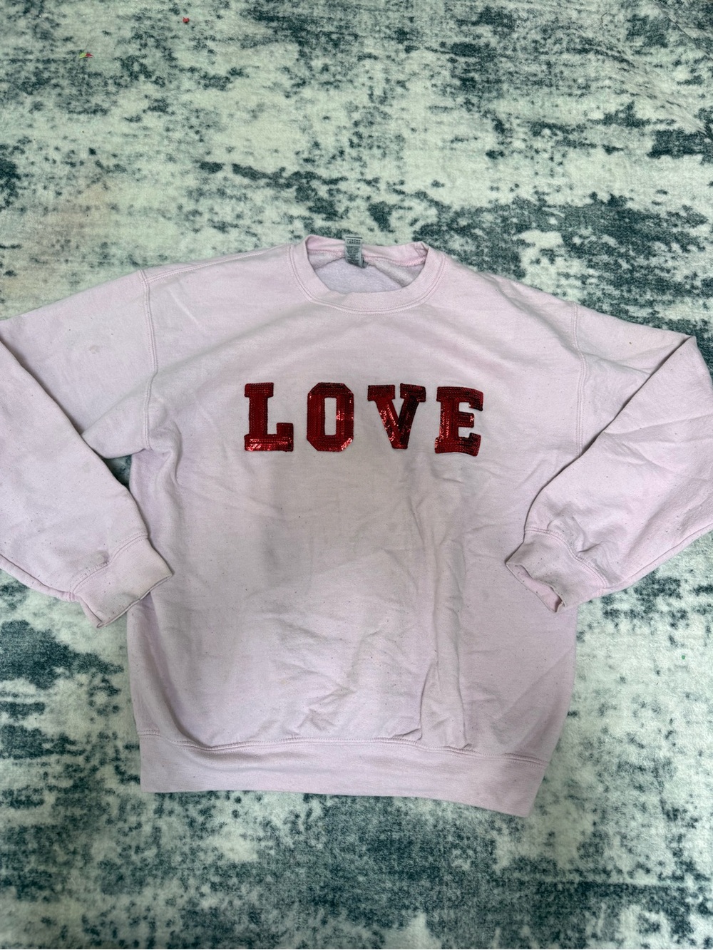 Gildan Light Pink Crewneck Sweatshirt with Burgundy Nail Accent
